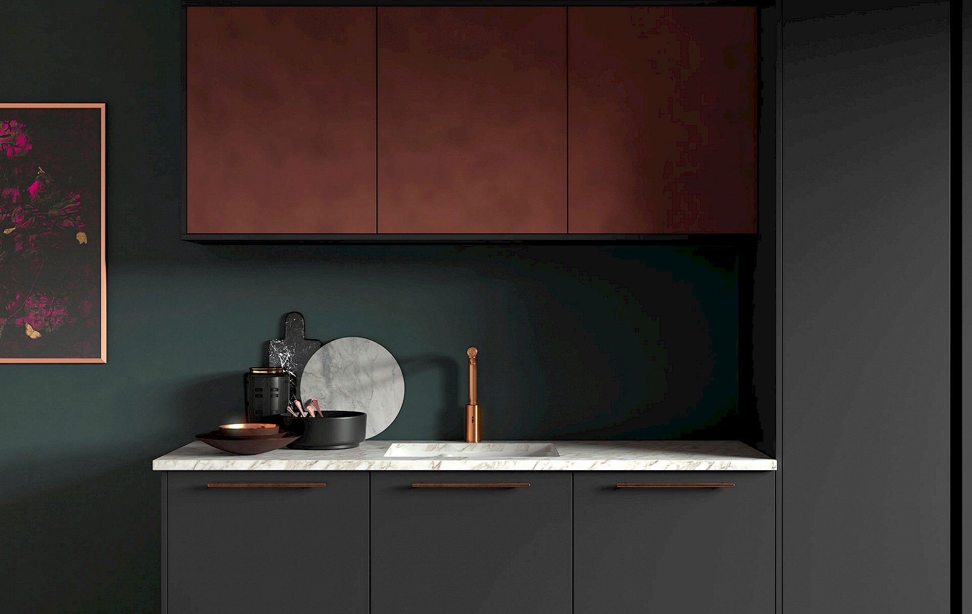 Dark wood cabinets part of our bespoke Kitchens Bury St Edmunds.