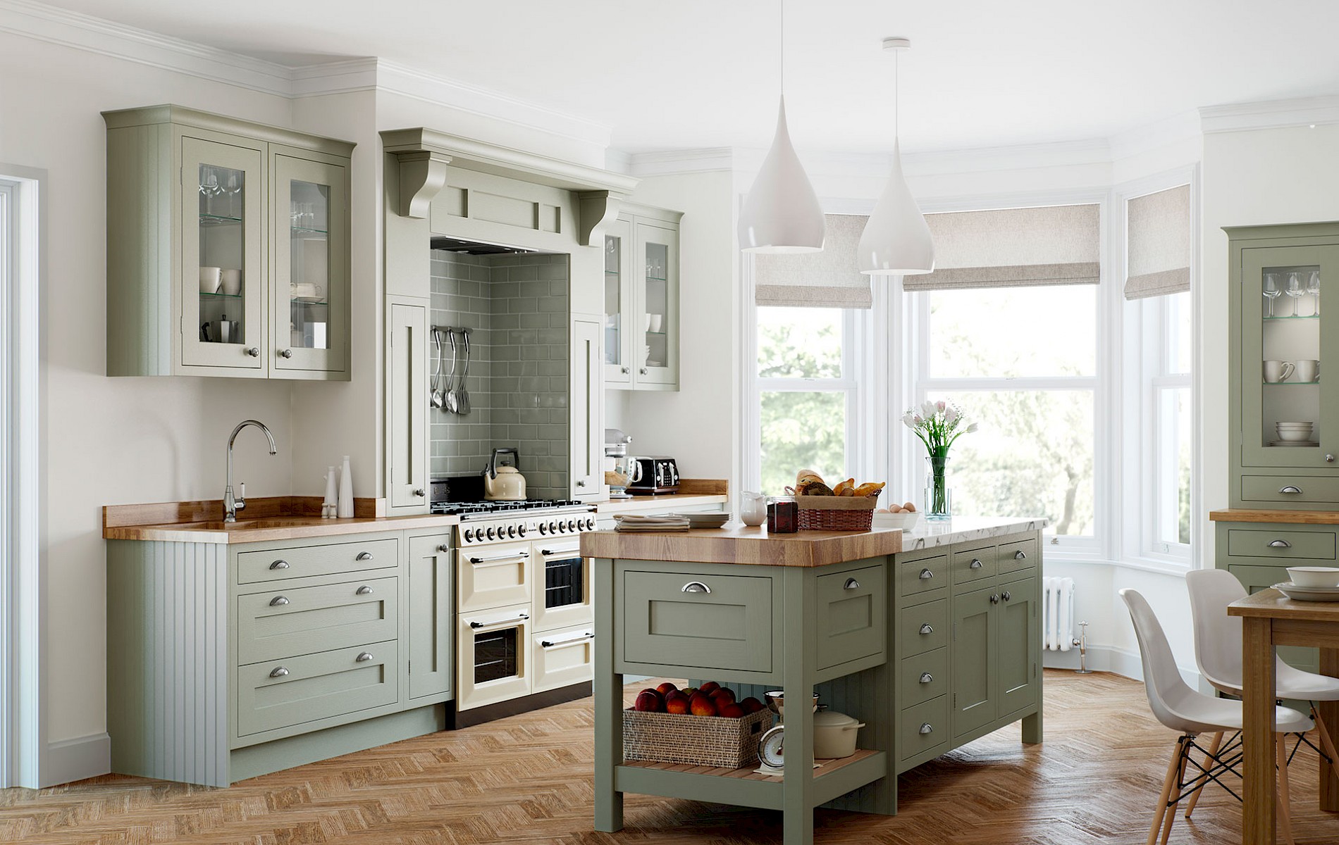 Traditional Teal coloured kitchen design Bury St Edmunds.